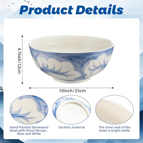 Maxdot Blue and White Chinoiserie Pasta Bowl 10 x 10 x 5 Inches - Hand-Painted Ceramic Serving Bowl