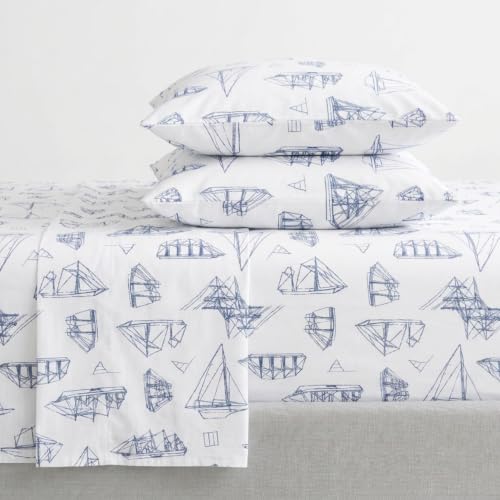 King Cotton Percale Sheet Set with Matching Pillowcases - Whitewood Sail Variation