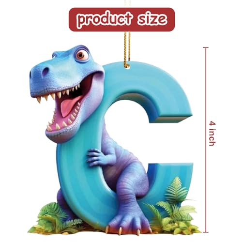 Dinosaur Ornaments for Christmas Tree,26 Letter Cartoon Pendant,Car Interior Pendant Letter,Cute Christmas Indoor,Dino Figures Hanging Gift, Funny Dinosaur Decor for Christmas Tree (C)