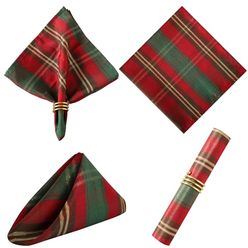 SASTYBALE Christmas Red Plaid Cloth Napkins 20 x 20 in - Set of 4, Red