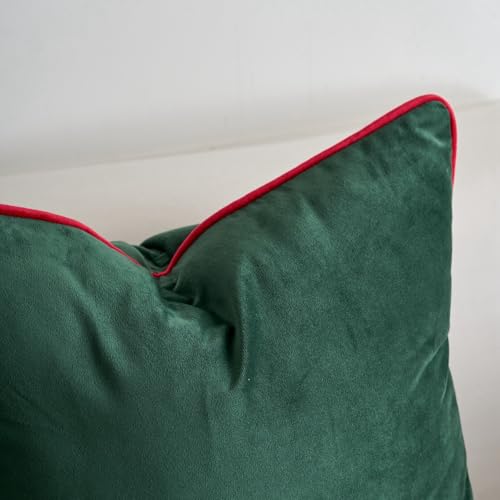 LIGICKY 2-Pack Dark Green Velvet Lumbar Pillow Covers 12x20 Inches Modern Minimalist Decor