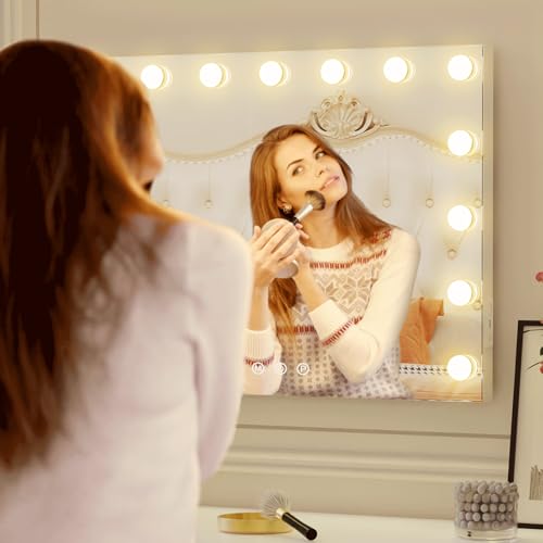 ZazaFi White Hollywood Vanity Mirror with Lights, 15 Bulbs, 3 Color Options, 23" x 18" with USB Charging Port