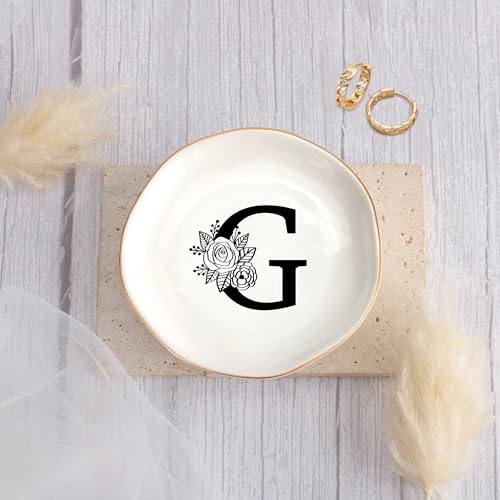 JoycuFF Initial G Ceramic Jewelry Tray 1-G — Bridesmaid Gifts, Trinket Dish for Rings, Earrings, Necklaces, Bracelets & Keys