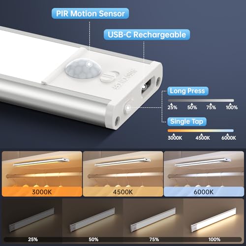 8 Inch Wireless Under Cabinet LED Light Pack of 5 with Motion Sensor & Rechargeable Battery