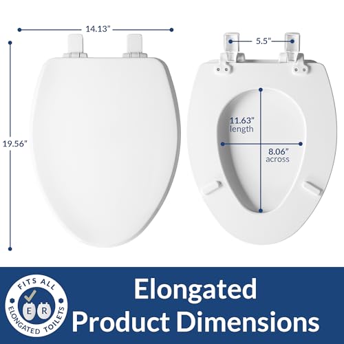 Bemis Elongated Modern Wood Toilet Seat Premium with Slow Close & Decorative Edge - Made in USA, White