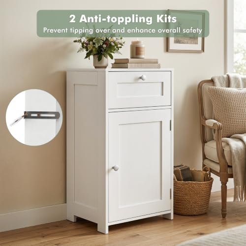 GIANTEX Bathroom Floor Cabinet with Door and Drawer - White, 13.5 x 17 x 30.5 Inches