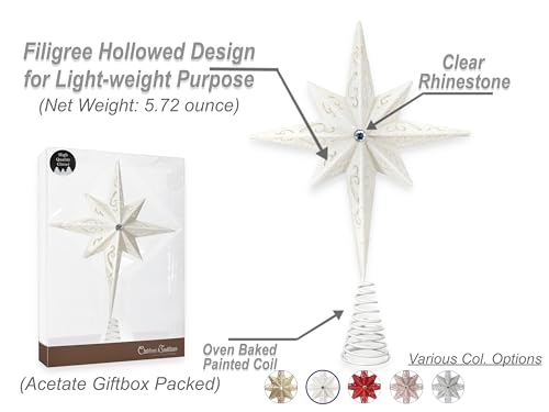 Christmas Traditions Platinum White Glitter Bethlehem Star Tree Topper 11in for 6-8ft Large Trees (Variant: Platinum White)