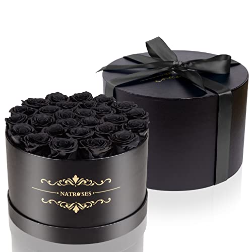 Black Preserved Roses in Elegant Gift Box - 27 Long-Lasting Flowers for Women