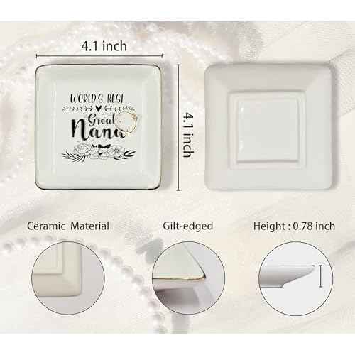 WODMIS Great Nana Gifts Ceramic Jewelry Tray Dish, Great Gifts From Granddaughter Grandson, Grandma Birthday Gift Jewelry Plate Ring Dish, Christmas Mother's Day Gifts For Great Grandma 315