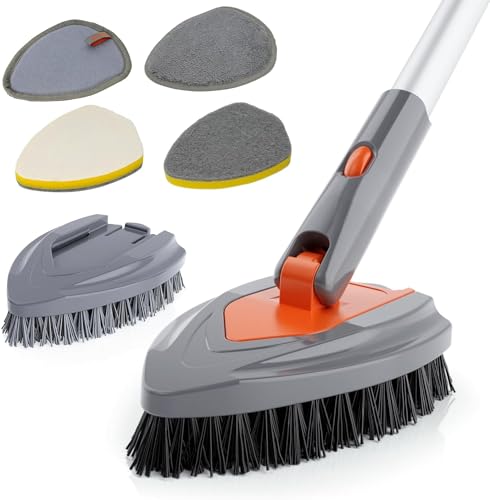 Eazer 4-in-1 Telescopic Bathroom Scrubber with Replaceable Heads — Long Handle Shower & Tub Cleaner