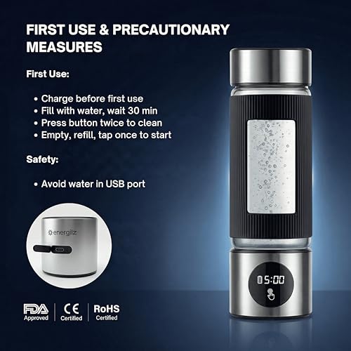 ENERGILZ Silver Hydrogen Water Bottle 16.2oz | Hydrogen Generator 6000 PPB