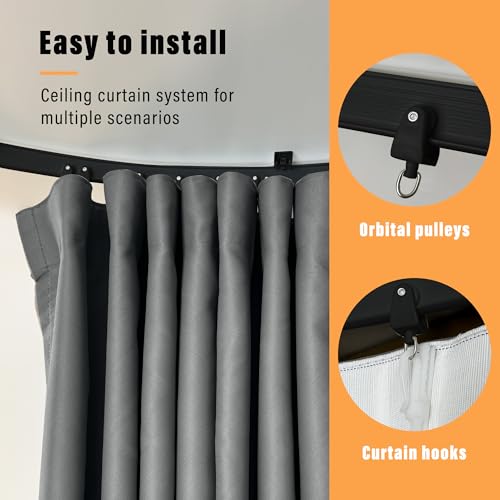 MaKefeile Blackout Room Divider Curtains with Ceiling Track Set - 100W x 84H in, Pack of 1, Black, Floor to Ceiling, Flexible Track for Windows & Room Dividers