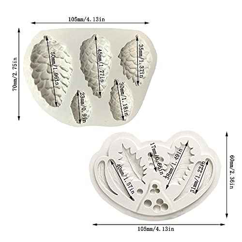 Cestony Christmas Holly Leaf & Pinecone Silicone Molds for DIY Cake Fondant Biscuit Cookies Sugar Pudding Chocolate Hard Candies Dessert Decor