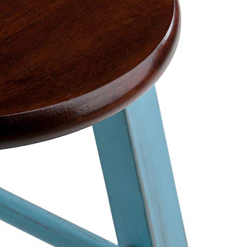 Winsome Ivy Square Leg Bar Stool Walnut Rustic Blue 29-Inch Bar Height