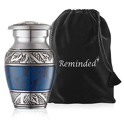Mini Cremation Urns Set of 6 - Blue & Silver Keepsake with Velvet Case