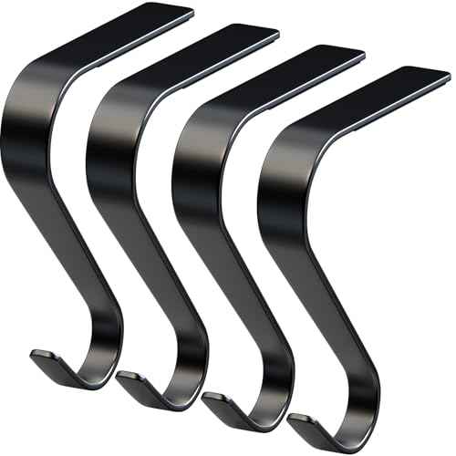 Christmas Stocking Holders for Mantle, Non-Slip & Scratch-Free Stocking Holder Hooks for Fireplace, 4 Pack Lightweight Christmas Stockings Hangers for Mantle Xmas Decor and Home Decorations, Black