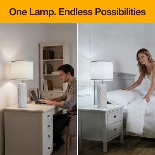 HELJIA 27-Inch White Farmhouse Table Lamp Set of 2 - Modern Minimalist Design, Adjustable Color Temperature, Easy Assembly