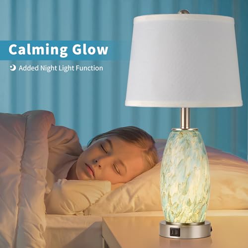 Light Blue Coastal Modern 23.5-Inch Table Lamps Set of 2 with USB Charging Ports