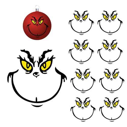 10 Pcs Christmas Ornament Decorations, Vinyl Stickers - 2.2*2.2in, Waterproof, DIY Face Stickers for Windows & Parties