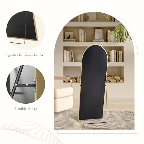 HAPPYMONT Gold Arched Full Length Mirror 64x21 Inches, Floor Standing & Wall Mountable