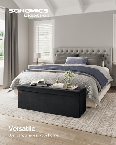 INK Black Velvet Storage Ottoman Bench - Foldable Foot Rest, 43 Inches