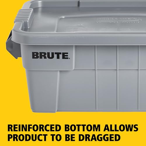 Gray Rubbermaid Commercial BRUTE 14-Gallon Tote Storage Container with Lid - Heavy-Duty, Stackable, Reusable