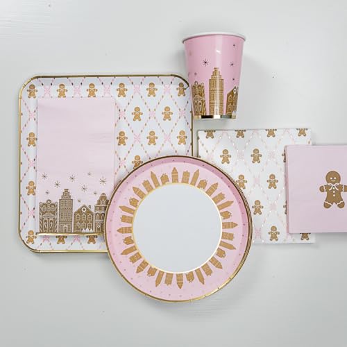 Bonjour Fête Pink Gingerbread Small Plates 8-inch Pack of 8 Holiday Party Tableware
