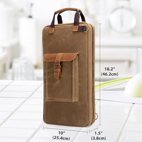Chef Knife Bag Waxed Canvas Storage Case with 11 Slots & Pockets
