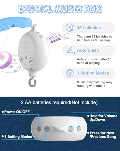 Baby Crib Mobile with 35 Lullabies & Ocean Theme, Adjustable Volume & 3 Rotation Modes