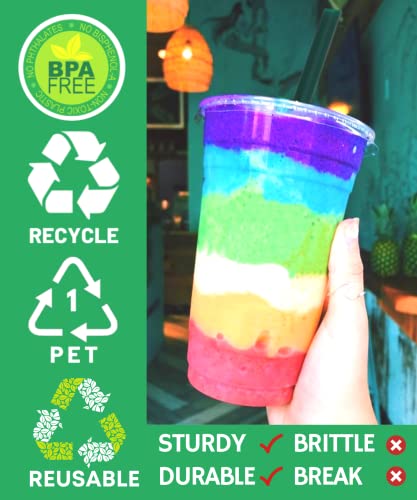Disposable 32 oz Clear Plastic Cups with Lids & Straws - Party Drinkware Set