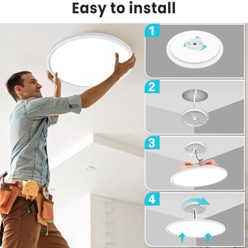 Large LED Ceiling Light 16.5 Inch Flush Mount with 3-Color Temperature 4200LM 36W - White / 1 Pack