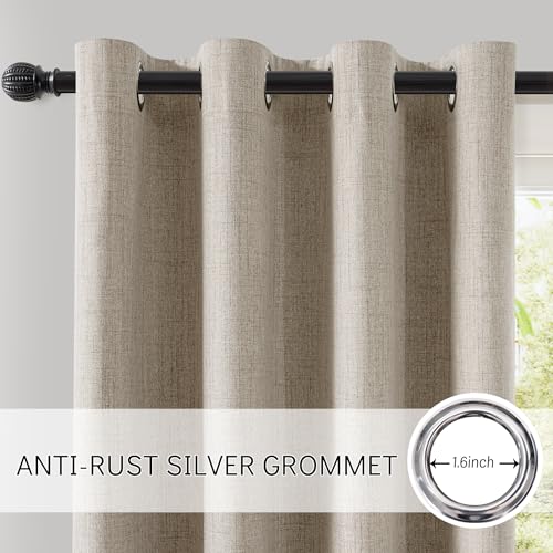 ChrisDowa Linen Blackout Curtains 63 Inch Length 100% Curtain