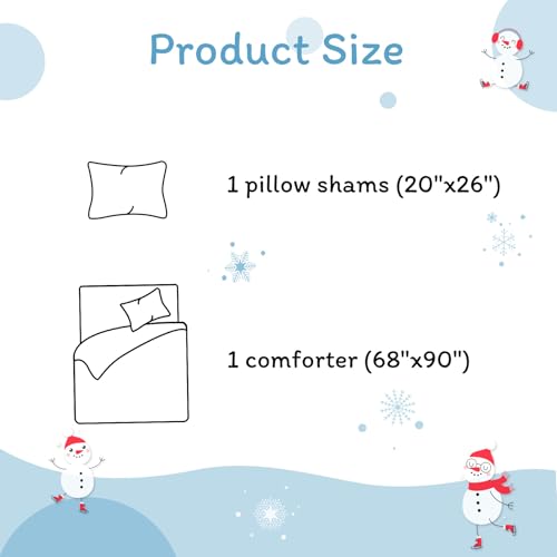 JSD Snowman Kids Comforter Set Twin Size with Pillow Sham - Blue Christmas Bedding