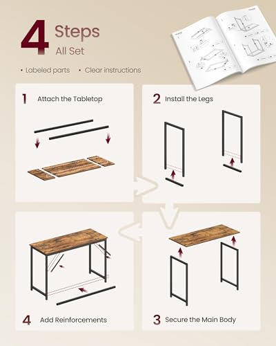 VASAGLE Rustic Brown & Ink Black 47.2-Inch Steel Frame Gaming & Computer Desk