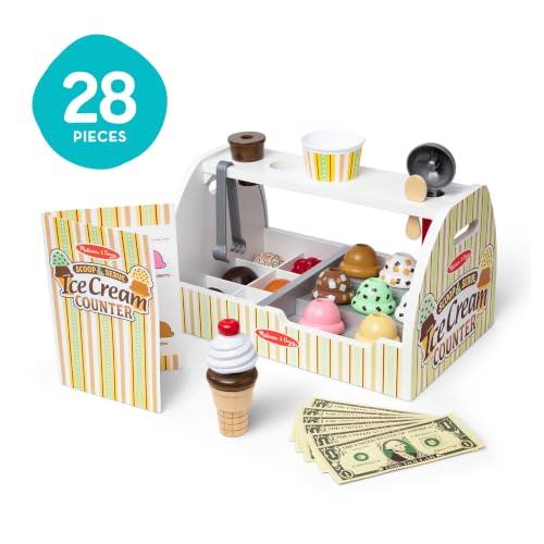 Melissa & Doug Wooden Scoop & Serve Ice Cream Counter - Pretend Play Kitchen, 28 Toy Food & Accessories, Main