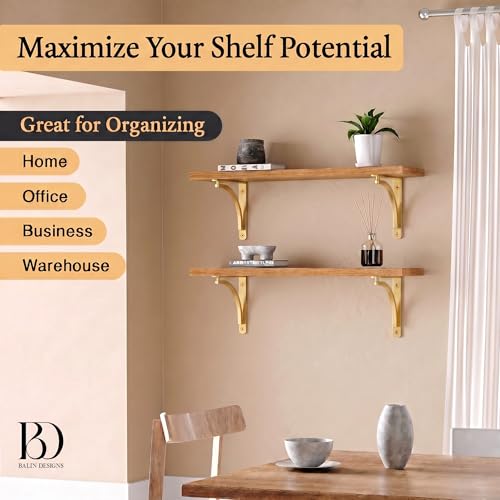 Gold 10 Inch Heavy Duty Shelf Brackets Set of 4 - Wall Mount Support for Shelving