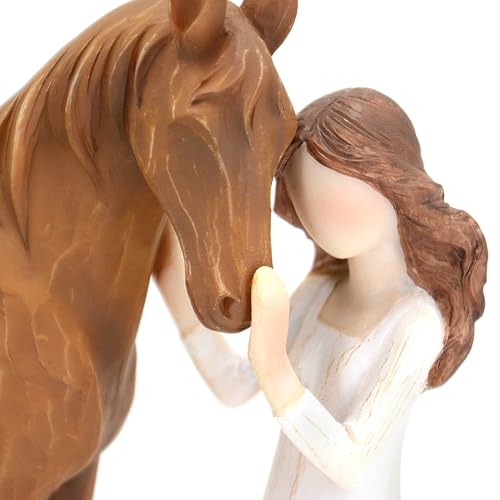 Vofstand Woman Embraces Horse Figurine - Horse and Girl Resin Ornament