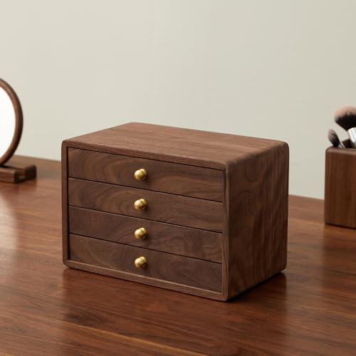 Wooden Jewelry Box with 4 Drawers - Black Walnut Jewelry Organizer for Women & Men - Handcrafted Storage Solution