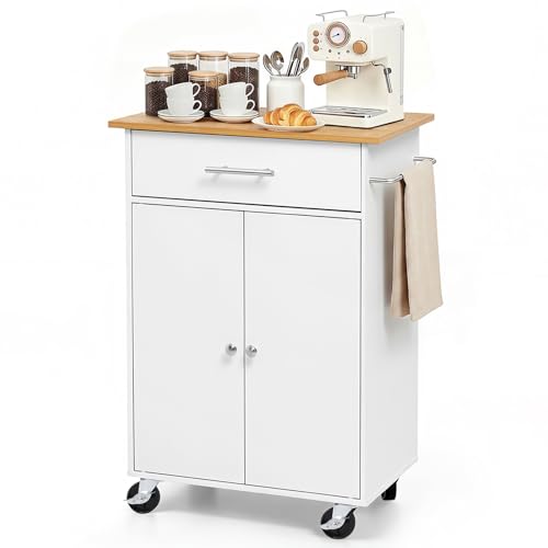 VEVOR Kitchen Island Cart with Storage 24.84 W White Mobile Rolling Kitchen Cart