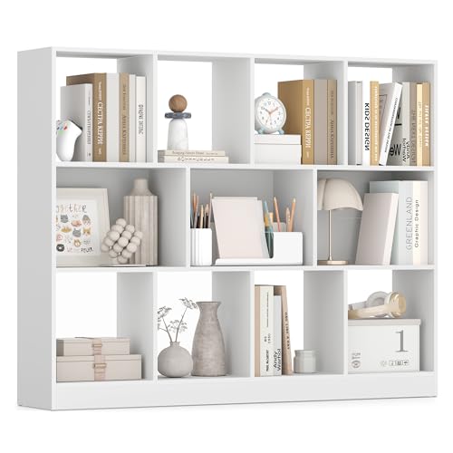 11 Cubes Storage Organizer Bookshelf - Cloud White, 49.6 x 9.4 x 39.4 Inches