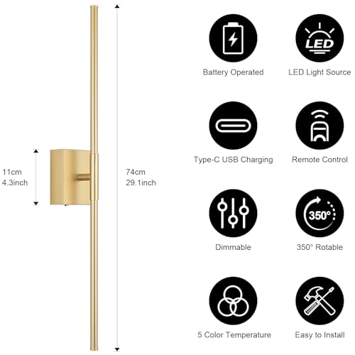 Battery Operated Wall Sconce Set of Two with Remote Control,