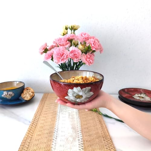Ceramic Bowls Set of 4 - 28oz Colorful Salad, Cereal, Soup Bowls - Blue, Red, Green, Pink