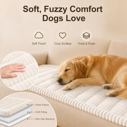 Pet Sofa Cover for Dogs - Non-Slip Fuzzy Couch Protector 27.6x70.9 White