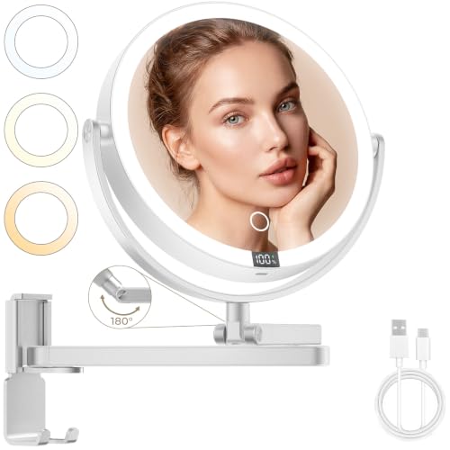 Brightown-Wall-Mounted-Lighted-Makeup-Mirror-Magnifying 1X/10X 8"