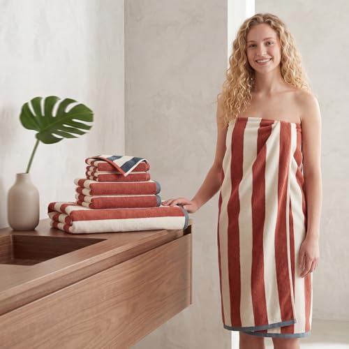 Terracotta Redkiss 6-Piece Cotton Towel Set - Reversible Striped Bathroom Towels