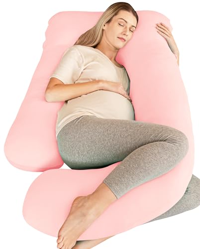 Pink Cooling Cover Pregnancy Pillow - 57 Inch U-Shape Maternity Body Support