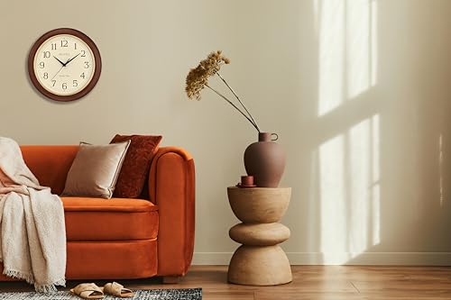 Large Bulova Atomic Time 2 Wall Clock - 12.4" Classic Wooden Frame, Auto Time Set