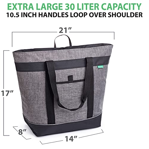 Charcoal Jumbo Insulated Cooler Bag - Heavy Duty Soft Grocery Tote, Keeps Food & Drinks Cold or Hot