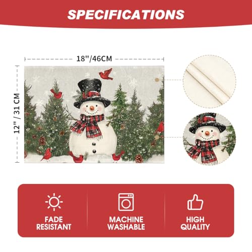 Artoid Mode 12x18 Inch Snowman Christmas Placemats Set of 8 - Grey Winter Holiday Table Mats