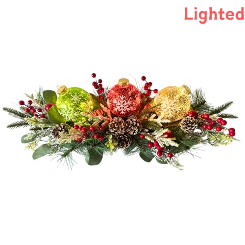 Lighted Christmas Centerpiece with Snowflake Ornaments, Holiday Decor